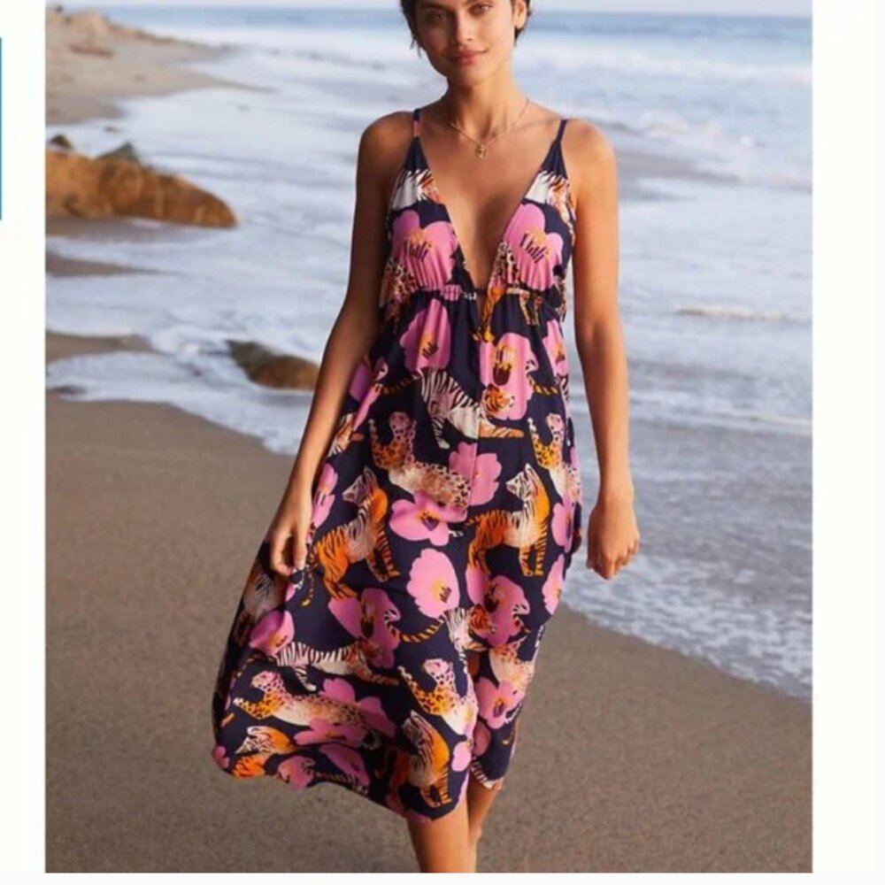 ⭐️ 🌻 Claire Colin Tiger Peasant Boho Hipster Hippie Art Deco Farm Beach Dress